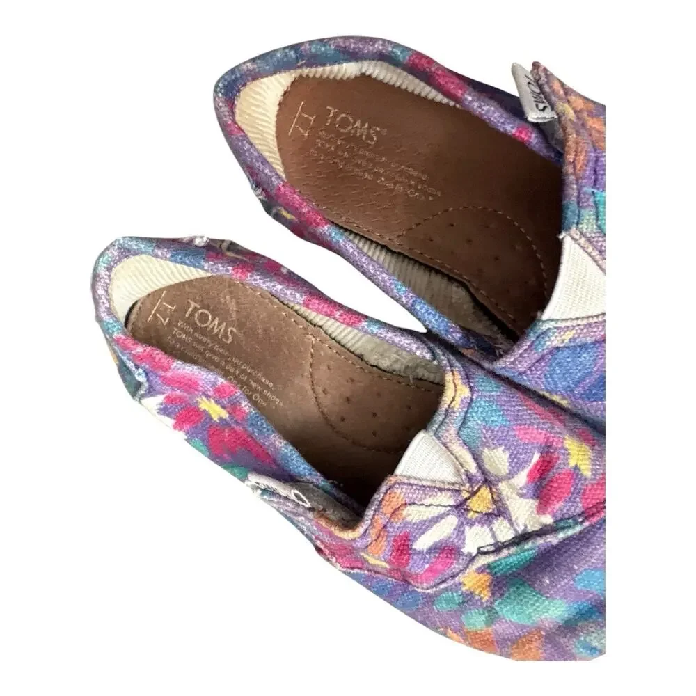 Toms Floral Canvas Slip On Shoes Size 7 T Casual Flats Purple Pink